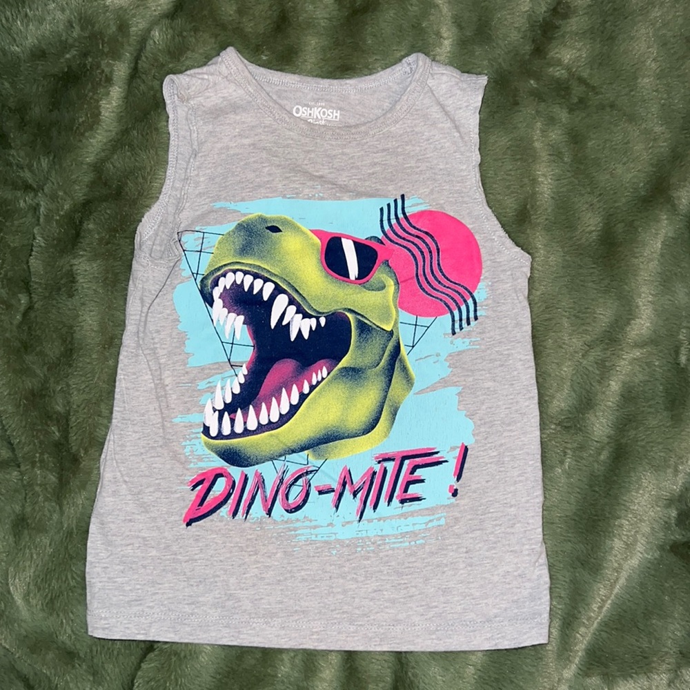 OshKosh dinosaur tank, raw hem sleeves, size 5, pet friendly & smoke free home